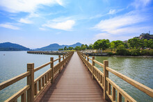 A Bridge On Dongqian Lake Under Blue Sky