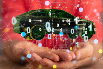 Poster - Autonomous car with HUD graphic of Navigation system driving