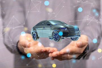 Poster - Autonomous car with HUD graphic of Navigation system driving