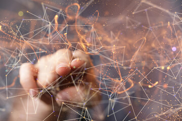 Abstract network of physical devices on the Internet using a network connection with statistics numbers 3d illustration