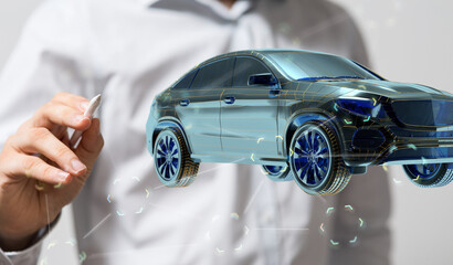 Poster - Autonomous car with HUD graphic of Navigation system driving