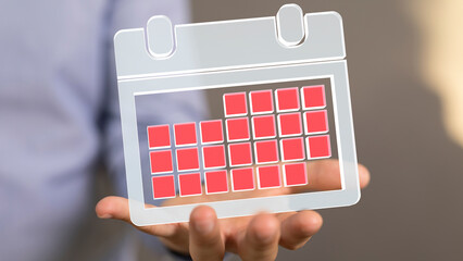 Poster - Minimal calendar icon with hand isolate on soft pink background. Paper calendar icons. Calendar date  3d