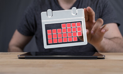 Aufkleber - Minimal calendar icon with hand isolate on soft pink background. Paper calendar icons. Calendar date  3d