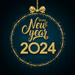 © nali - 2024 Happy New Year in golden design, Holiday greeting card design.