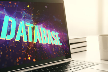 Poster - Modern computer screen with Database word sign, global research and analytics concept. 3D Rendering