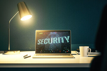 Poster - Cyber security creative concept on modern laptop monitor. 3D Rendering