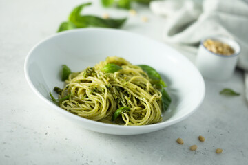 Wall Mural - Traditional spaghetti with pesto sauce