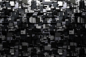Aufkleber - 3d illustration of a realistic model of a robot or  black cyber armor. Close-up equipment for mining crypto-bitcoin; ether. Video cards; motherboards