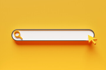 Fototapete - 3d illustration search bar for ui. Layout design for apps and website. Search address icon and cursor on yellow background