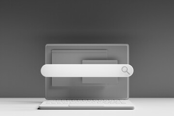 Poster - 3D illustration of a laptop with an open browser tab on the screen. Internet search using smartphone.