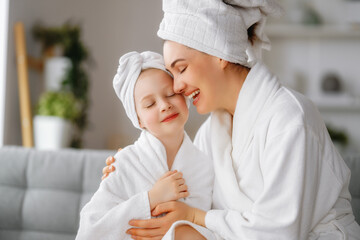 Wall Mural - mother and daughter after a bath