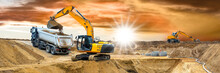 Excavator Is Digging On Construction Site