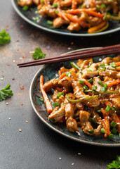 Chinese sichuan shredded pork with vegetables. Asian cuisine