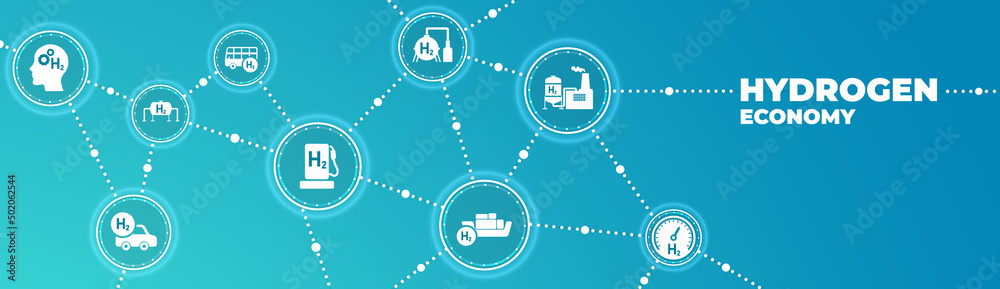 Hydrogen economy vector illustration. Concept with connected icons ...