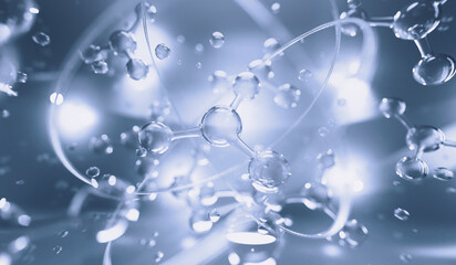realistic molecules background. science illustration of a cream molecule. hyaluronic acid skin solut
