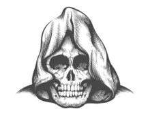Skull In A Hood Engraving Tattoo