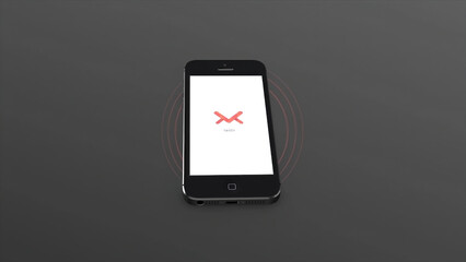 Poster - Smartphone 3d rendering with dialog icons. Stock. Spinning beautiful modern smartphone on grey background.