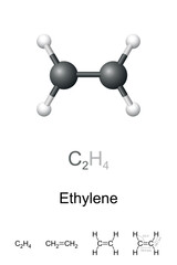Wall Mural - ethylene, ethene, ball-and-stick model, molecular and chemical formula. simplest alkene. worldwide m