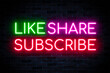 © Phubes - Like, Share, Subscribe neon banner.