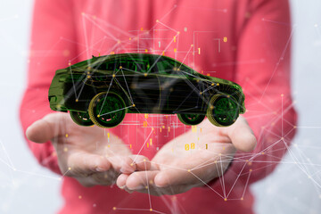 Poster - Autonomous car with HUD graphic of Navigation system driving