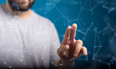 Businessman using data network with his fingers