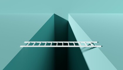 white ladder bridging gap in the floor, modern minimal business sucess, achievement or obstacle conc