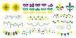 Mardi Gras carnival set of flat icons, separate festive elements for festival, masquerade. Masks, patterns, symbol and sign fleur de lis. Shrove Tuesday, Fat Tuesday, celebration and march parade.