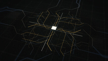 Poster - Artificial Intelligence, computer technology concept. Animation. Abstracct button that appears on black digital screen and spreading signals.