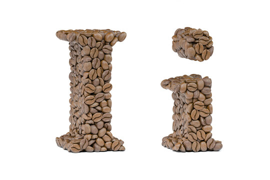Letter I from coffee bean isoilated on white. Coffee alphabet font.