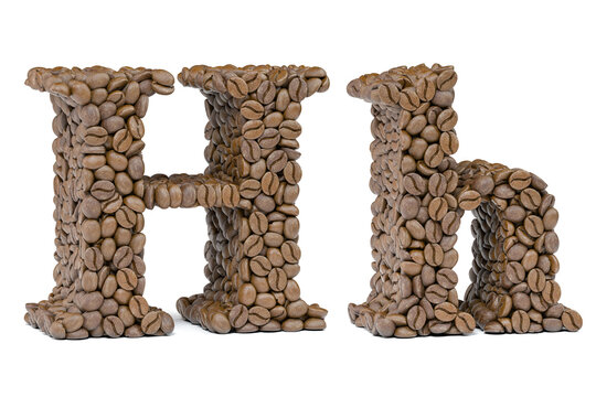 Letter H from coffee bean isoilated on white. Coffee alphabet font.