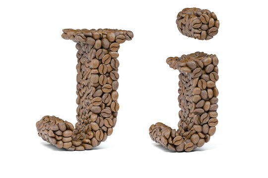 Letter J from coffee bean isoilated on white. Coffee alphabet font.