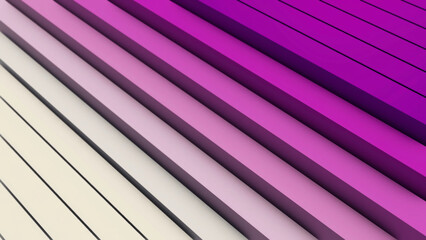 Poster - Abstract texture with volumetric diagonal lines. Animation. 3D minimalistic background with flowing white and pink stripes looking like stairs, seamless loop.