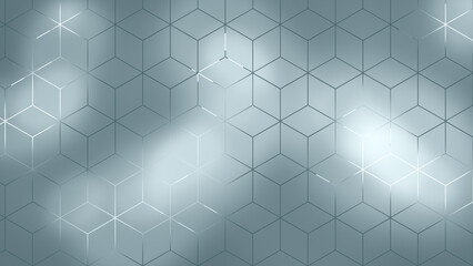 Poster - Sandblasted or frosted gray glass with backlit 3d cubes pattern. Abstract geometric background in 4k resolution. Copy space.