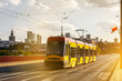 Tram in the city. Public transport concept. Warsaw, Poland