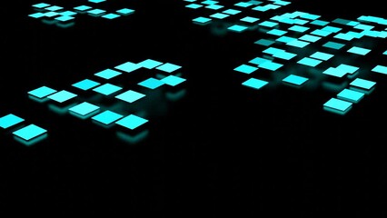 Poster - Black background. Design.Blue small squares that jump in abstraction chaotically in abstraction.