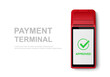 Vector Realistic 3d Red Touch Mobile Payment Machine. POS Terminal Closeup Isolated on White. Design Template of Bank Payment Wireless Contactless Terminal, Mockup. Payments device. Top View