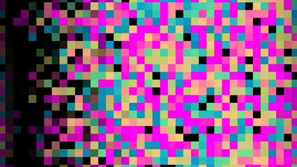 Poster - Abstract animation of multicolored pixel spot moving horizontally n the black background. Animation. Unique abstract pixel animation