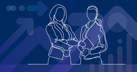 Poster - two standing business women - continuous line drawing