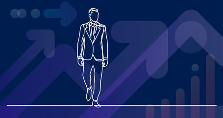 Poster - continuous line drawing of walking businessman in suit
