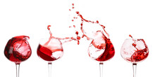 Glass With Red Splashing Wine On White Background