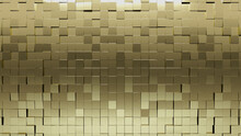 Square, Polished Wall Background With Tiles. Gold, Tile Wallpaper With 3D, Luxurious Blocks. 3D Render
