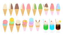 Vector Illustration Of Ice Cream With Various Flavors Isolated On Background.
