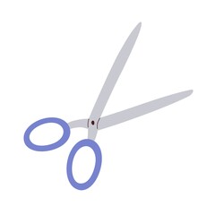 Scissors, cut tool with open metal steel shears and handle, top view. Sharp stationery icon. Flat graphic vector illustration isolated on white background