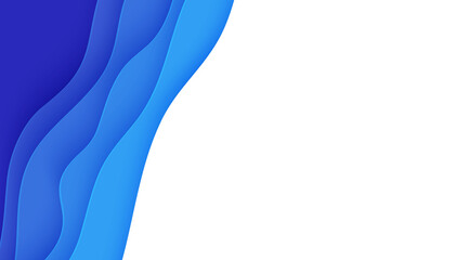 Wall Mural - Abstract background with water waves in paper cut style. 3d wallpaper with cut out deep wavy modern cover. Blue color layers with smooth shadow papercut art. Vector illustration, origami shapes