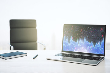 Poster - Stats data illustration on modern laptop monitor, computing and analytics concept. 3D Rendering