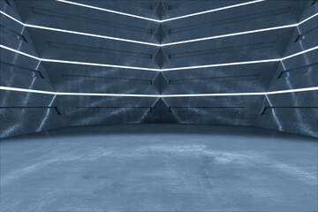Poster - Abstract blue futuristic interior with mock up place for object presentation. 3D Rendering.