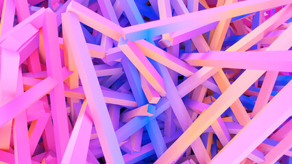 Wall Mural - Abstract pink and blue chaotic square bar structure background, geometric background, 3d rendering
