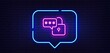 Neon light speech bubble. Lock line icon. Padlock password sign. Security access pass symbol. Neon light background. Lock glow line. Brick wall banner. Vector