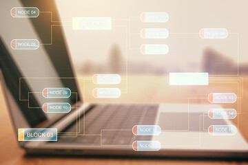 Aufkleber - Double exposure of abstract programming language on laptop background, research and development concept
