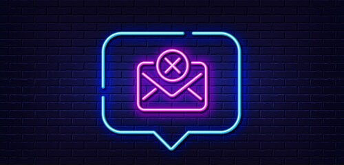 Poster - neon light speech bubble. reject mail line icon. delete message sign. decline web letter. neon light